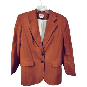 3316)Vtg Central Falls Orange Linen Two Button Closure Lined Blazer Size 10